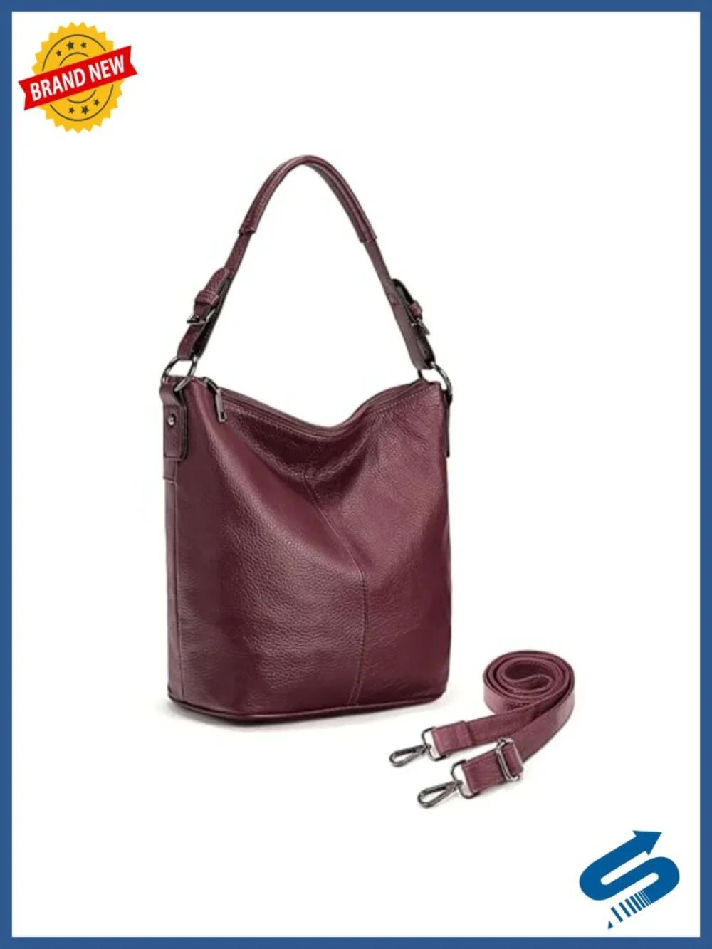 Genuine Leather Hobo Handbag Crossbody Shoulder Bag with Removable Straps